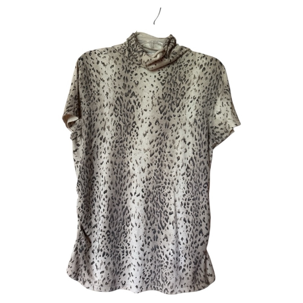 Chaus Vtg Womens‎ Silk Angora Leopard Sweater Mock Neck Short Sleeve Ruched XL
